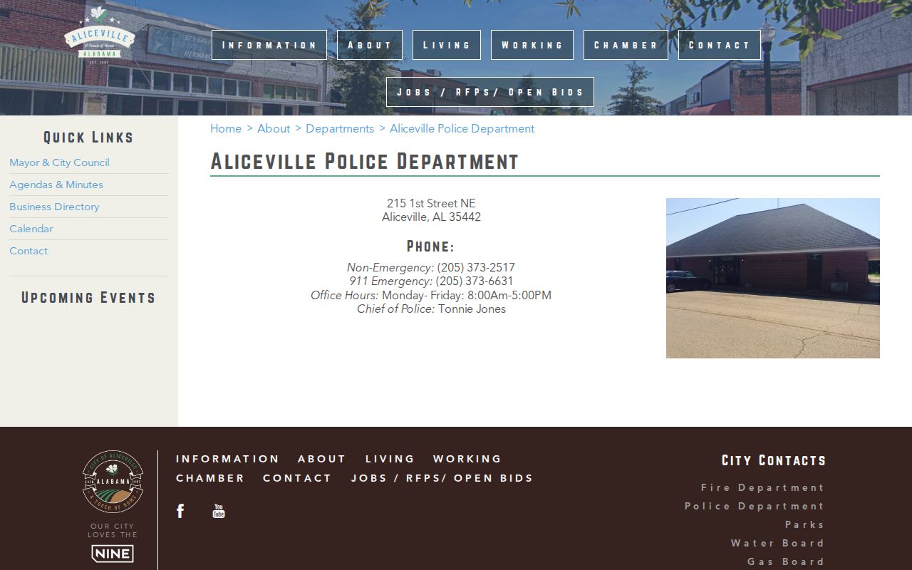Aliceville Police Department official contact route for municipal warrant questions