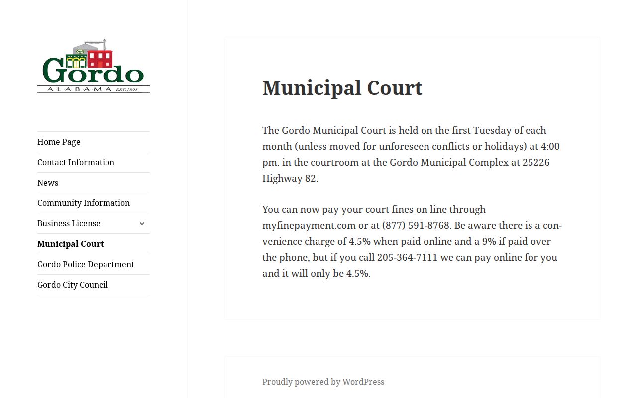 Gordo warrant records municipal court schedule and payment route