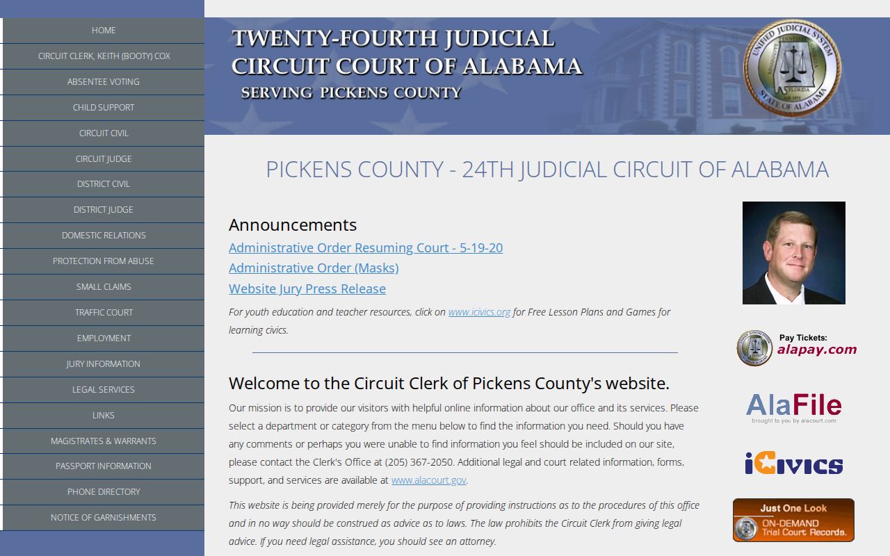 Pickens County warrant records court home page